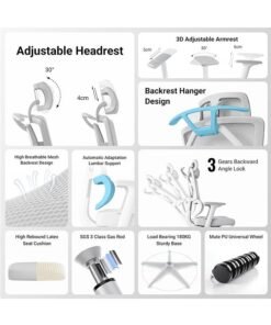 JCB CHIC Office Chair Ergonomic Desk Chair, High Back Gaming Chair, Big and Tall Reclining chair Comfy Home Office Desk Chair Lumbar Support Breathable Mesh Computer Chair Adjustable Armrests - Image 4