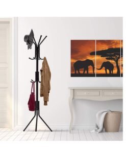 Hook Coat Hanger Clothes Stand Hanging Pole Wrought Iron Rack Standing Shelf Unit for Home, Bedroom Space Saver Storage Organizer for Garments Black - Image 3
