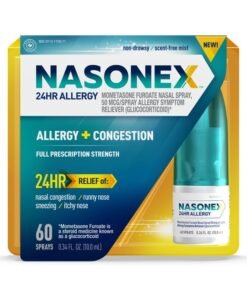 Nasonex 24HR Allergy Nasal Spray, Non-Drowsy, Scent-Free Mist, Allergy Symptoms + Nasal Congestion, Full Prescription Strength, 60 Sprays