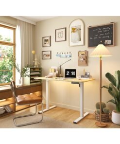 Flexispot Essential Standing Desk, FLEXISPOT Height Adjustable Standing Desk with Memory Controller, 120*60cm desktop, Electric Sit Stand Desk for Home and Office, White & Maple