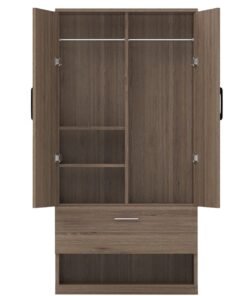 Mahmayi Wooden Wardrobe with 1 Doors, and Open Shoe Rack, Hanging Rod and 2 Compartments, Wooden Closet Storage Cabinet for Bedroom, Living Room - Truffle Brown Davos Oak