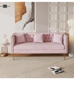 Wooden Twist Modern Sofa Elegant Velvet Seating 3 Seater Sofa Set ( Pink )