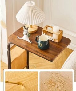 OQ Home Wooden C-Shaped Side Table with Wheels & Magazine Storage - Portable Sofa & Bedside Table, Ideal for Living Room, Bedroom, Balcony - Wood Finish, Black Frame - Compact, Elegant, Functional Furniture - Image 4