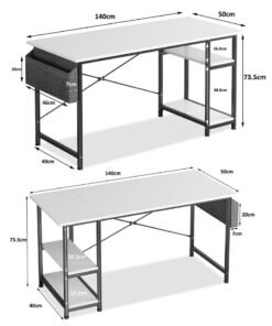 FAMAPY Gaming Computer Desk With Storage Bag, Large Office Desk with 2 Storage Shelves, Study Writing Desk with CPU Stand, PC Desk for Home Office, Bedroom, Gaming Room
