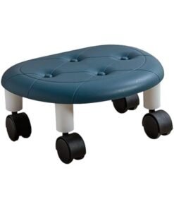 Round Low Rolling Stool, Universal Wheel Movable Mini Stool, Low Roller Seat Wheel Stool Chair Leather Little Low Small Stools Shoe Stool Swivel Stool for Home Office Sport (Blue)