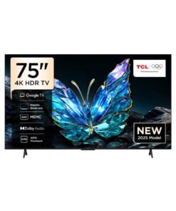 TCL Television 75 Inch Smart TV 4K UHD HDR 10 Google TV, Dynamic Color Enhancement, Dolby Audio, HVA Panel, MEMC, Multiple Eye Care with Metallic Bezel-less Design, 75V6C (2025 Model) 75V6C black