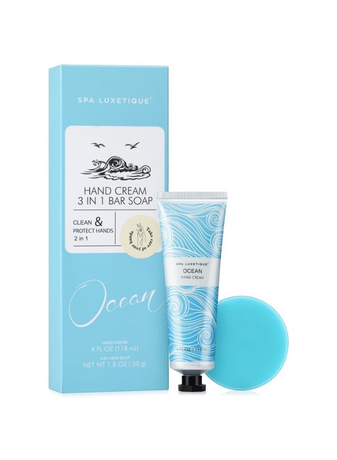 spa luxetique kincare Gift for Women, 2PCS Selfcare Gift Set with Hand Cream and Multi-purpose Soap, Ocean Scented Gift Set for Women, Travel Size Hand Lotion Gift Set