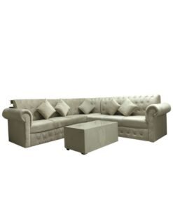 Maharat Al Bahar L Shape Velvat Sofa Set with Cushion And table Beige/ -250X250X80