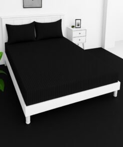 MAXQON Deep Fitted Bed Sheet +2Pcs Pillow Covers, King/Queen/Double/Single Sizes, Color Black, Depth 30cm