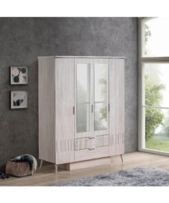 Home Box Elmwood 4-Door Wardrobe with 2 Drawers and Mirror 55 x 201 x 160 cm