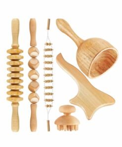 Excefore 6 Pieces Wood Therapy Massage Tools Kit Wood Massager Roller Wood Gua Sha Roller Manual Wooden Fascia Massage for Release Cellulite Sore Muscle Blasting Full Body Muscle Pain Relief