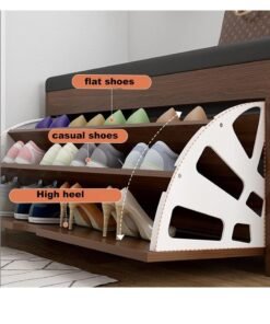 JOMILA Shoe Storage Bench with Hidden Shoe Rack,Leather Entryway Shoe Bench Seat Shoe Organizer Shoe Cabinet,Modern Entry Decorative Furniture-Brown+Black 60x30x50cm