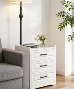 Sharpdo European Style Bedroom Cabinet Vintage Nightstand with 3 Drawers for Bedroom Living Room Bedside Table with Drawer 40*36*60CM - Image 3