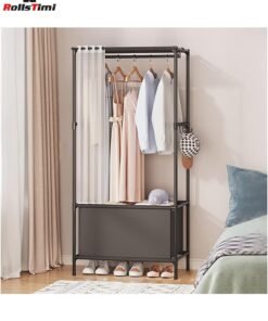 RollsTimi  Portable Closet, Portable Wardrobe Storage Closet, Clothes Storage Cabinet with Curtain, for Bedroom, Clothes Room, Black