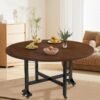 Triple Folding Dining Table, Movable Large Round Table with Wheels, Suitable for Living Rooms, Saving Space,120x120cm