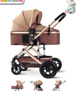MissTiara Baby stroller with High view  Double push rod  Can sit and lie down Lightweight Foldable Four-wheel rubber Strong shock absorption Large Space Durable Suitable for Baby 0-3 years old Travel strollers