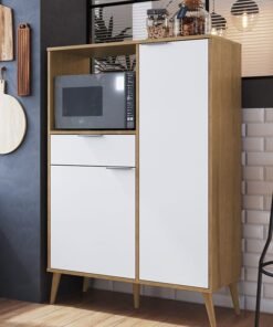 DANUBE HOME Latias 2 Door Kitchen Cabinet Sturdy Home Kitchen Organiser Modern Design Furniture For Dining Room Living Room Kitchen 90x36.50x130 cm White/Oak - Image 3
