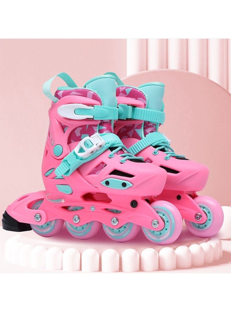 LIMOS Kids Skating Shoes with Four Lighting Wheel 3 Mode Adjustable Professional Design(Pink)