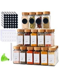 XiuWoo 24 Pack Glass Jars with Bamboo Lids, 120ml Airtight Spice Jars Set with Extra Labels and Pen, for Dry Food Canisters, Spice, Coffee, Beans, Candy, Nuts, Herbs