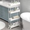 ZERIFAM Slim Rolling Storage Cart with Wheels, 4 Tier Skinny Bathroom Storage Organizer Narrow Shelf Unit Thin Laundry Room Utility Cart for Bedside Kitchen Office Next to Fridge Small Places, White