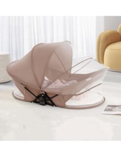 XICEN Foldable Baby Bassinet, Portable Travel Crib Bed for Newborn, Infants Mobile Sleeping Bed with Mosquito Net and Awning and Storage Bag