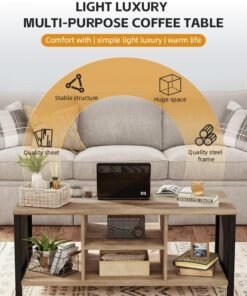 Alternative view of Ammar Space 110*50*45 Living Room Center Table Rectangle Wooden Sofa Table 2 Tier Coffee Table with Open Storage Shelf Industrial Tables