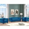 Maharat Al Bahar MAB Furnishings - 5-Seat Chesterfield Tufted Jewel-Toned Velvet Sofa with Scroll Arms, Blue