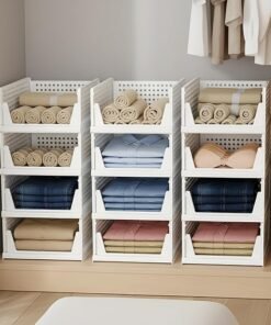 Fampoux Big Size Wardrobe Organizer for Storage/Polypropylene Foldable & Stackable Closet Basket/Cupboard Organizer for Clothes/Space Saver for Kitchen, Clothing (12 Layer) 44D x 34W x 19H CM