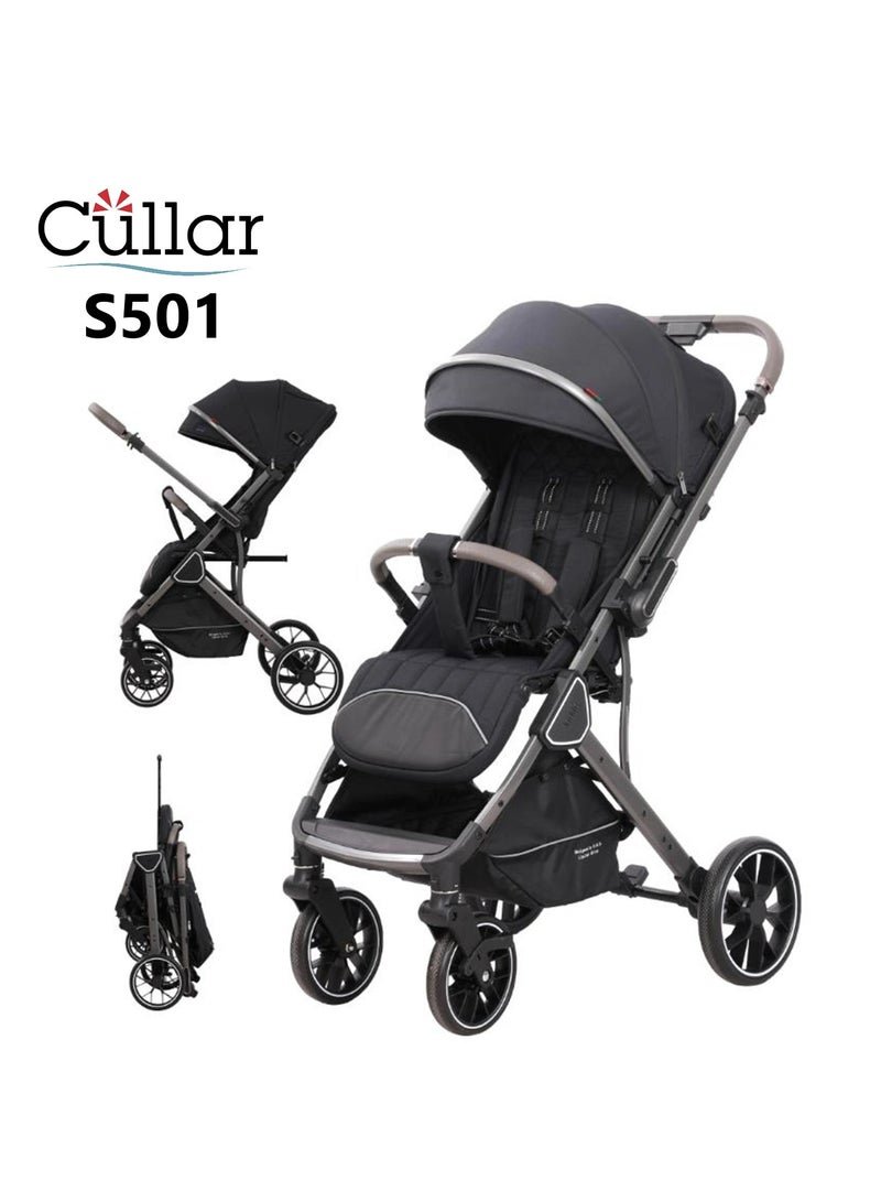 Cullar S501 Baby Stroller | One-Hand Fold, Adjustable Canopy, Reversible Seat & Multi-Position Recline | Shock-Absorbing Wheels, 5-Point Harness, Large Storage Basket | Lightweight & Compact for Travel
