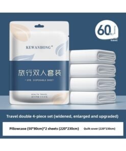 Disposable Bed Sheet Four-piece Set Hotel Bed Sheet Quilt Cover Travel Disposable Supplies Travel Quilt Cover Pillowcase Three-piece Set-Color:Double Four-piece Set