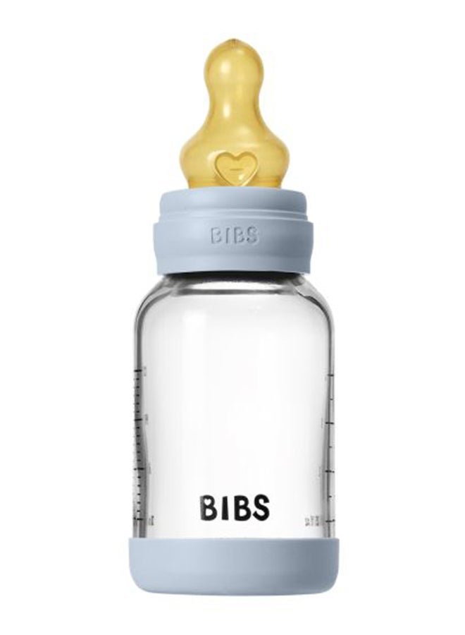 BIBS Glass Bottle Baby Bottle Round 120 Ml + Latex Teat Slow Food Flow - Baby Blue - Image 2