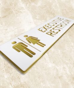 Sign Studio Executive Restroom Sign – White Gold Finish Acrylic Self-Adhesive Board (3 x 10 Inch) for Mall, Corporate, Business, Shop, Cafe, Store, Hospital, Office, Hotel & School