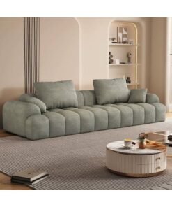 Comfynest Extra Long Standard Wood Sofa Non-Skid Modern Style In Solid Color - Anti Cat Scratch Fabric 240 X 100 X 65 Cm Light Gray