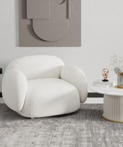 Merry Moments Sofa Chair White Boucle Armchair Upholstered Armchair Lounge Chair Beauty Salon Sofa Dining Chair Makeup Chair for Bedroom Living Dining Retail Minimalist H70xW85xL85 cm