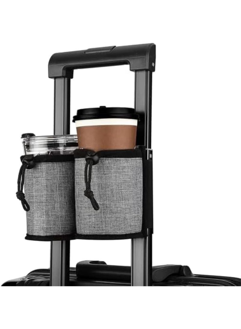SYOSI Luggage Cup Holder Travel Essentials – Hands-Free Drink Holder with 2 Coffee Mugs & Tightening Drawstring, Ideal for Flying & Travelers, Convenient Accessory for Travel Luggage (Grey)