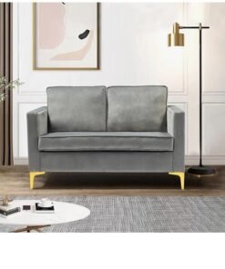 Wooden Twist Loveseat 2-Seater Bench with Two Cushions ( Grey )