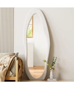 Noon East Irregular Full Length Wavy Mirror, Flannel Wrapped Frame, Floor Standing Dressing Mirror, Space Modern Style, White, L160 x W60 cm, Living Room
