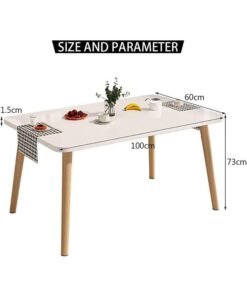 Dining Table Modern Leisure Coffee Table Wooden Legs MDF White Table Top，Square Solid Wood Dining Table, Modern Breakfast Table Desk Kitchen Living Office Furniture （100×60×73CM）