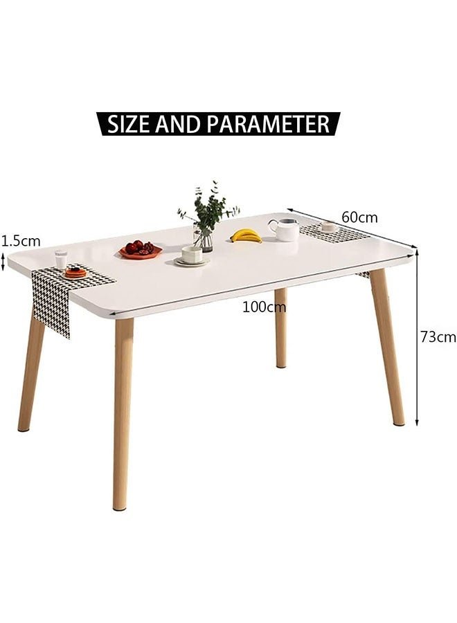 Dining Table Modern Leisure Coffee Table Wooden Legs MDF White Table Top,Square Solid Wood Dining Table, Modern Breakfast Table Desk Kitchen Living Office Furniture (100×60×73CM)