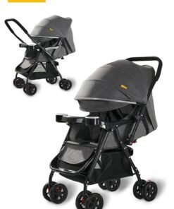 Ominii Two-Way Baby Stroller, One-Click Folding, Lightweight, Extra-Large Canopy, Removable Tray, Mosquito Net, Suitable For Babies From 0 To 36 Months  - Grey