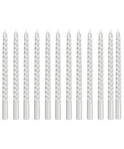 Home Care Spiral Metallic Taper Candles, Wax – Silver, Set of 12