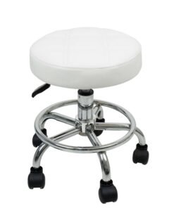 Meishida Pully Stool Bar Chair Round Rolling Stool Chair with Faux Leather Height Adjustable for Salon, Office, Home and Lab (White)