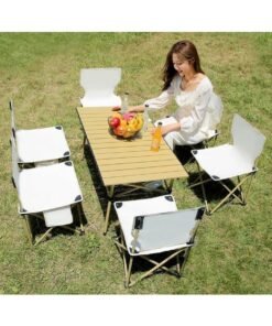 MOMENT Outdoor Picnic Table Folding Portable Metal Dining Table with Carry Bag for Picnic Camping Beach Boat Party BBQ, Brown (95x55x50cm)
