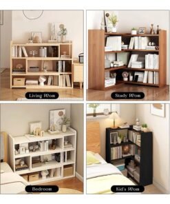 Alternative view of JCB CHIC 4-Tier Retractable wooden shelving, Expandable 60-110CM Wide, Large Corner Bookcase, Freestanding Book Storage Shelves for Home and Commercial Use