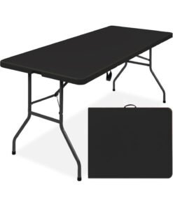 MOMENT Foldable Lightweight Trestle Outdoor Camping Tables, Heavy Duty Plastic Outdoor Folding Picnic Table, Folding Trestle Table For BBQ Party, Folds in Half with Carry Handle, (Black)