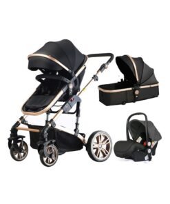 TEKNUM 3 In1 Pram Stroller, Sleeping Bassinet And Extra Wide Seat With Wide Canopy For Baby Black
