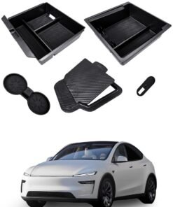 CHIYLE 5Pcs Center Console Organizer Tray for 2025 2026 Tesla Model Y Juniper & 2024-2026 Model 3 Highland, Armrest Hidden Drawer Storage Box Cup Holder, Model Y & Model 3 Accessories 2024 2025 2026
