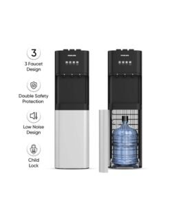 NIKAI 3-Tap/Faucet Bottom Loading Water Dispenser Instant Hot/Cold/Room Temperature Water Dispenser Child Safety Lock, Stainless Steel Reservoir, Ideal For Home And Office NWD4000BS Black/Grey
