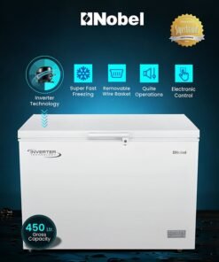 Nobel 450L Gross / 308L Net Inverter Chest Freezer Single Door, R600a Refrigerant, Hidden Condenser, Manual Defrost, LED Light, Lock & Key, Energy Efficient Deep Freezer - NCF450 (1 Year Warranty) 450 L 400 W NCF450 white