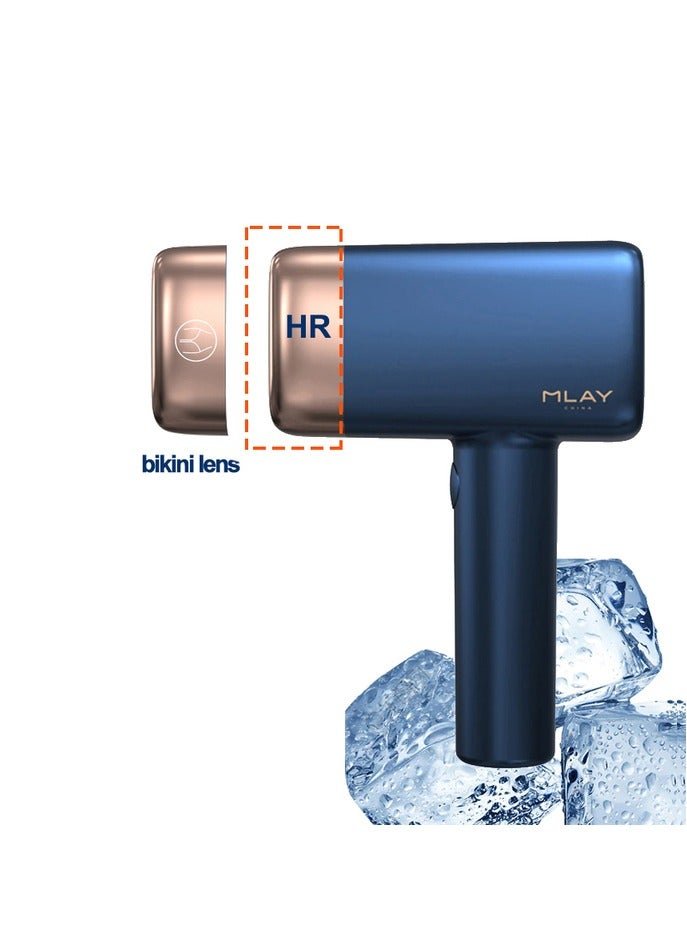 MLAY Newest T14 IPL Painless 3℃ Ice Compression Epilator Replaceable Lenses With Bikini Hair Removal Lamp Dark Blue